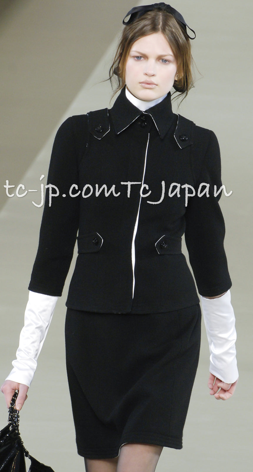 CHANEL 06A Black Wool Tweed Jacket Skirt Suit 38 シャネル ブラック ウール ジャケット スカート スーツ 即発
