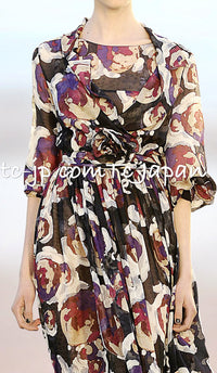CHANEL 10C Navy Multicolor Flower Silk Dress  34 36 38 シャネル ネイビー マルチカラー フラワー シルク100 ワンピース