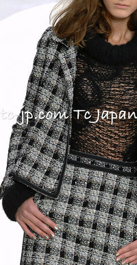 CHANEL 08A Black Brown Wool Stand Collar Tweed Jacket 34 シャネル ブラック ブラウン ウール スタンドカラー ツイード ジャケット 即発