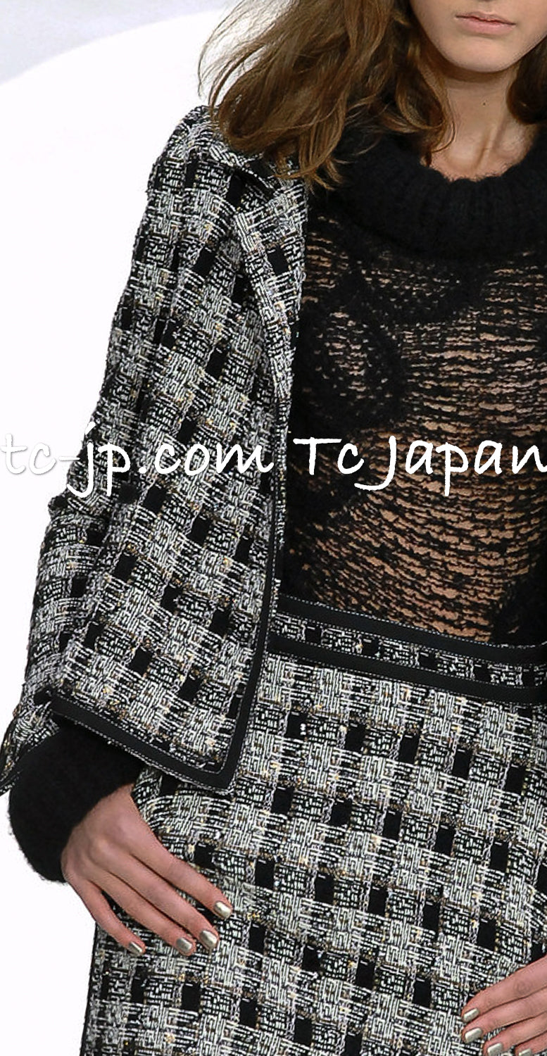 CHANEL 08A Black Brown Wool Stand Collar Tweed Jacket 34 シャネル ブラック ブラウン ウール スタンドカラー ツイード ジャケット 即発