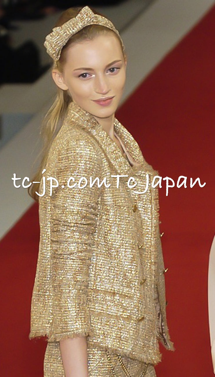 CHANEL 05S Gold Metallic Woven Tweed Dress 38 40 シャネル ゴールド メタリック ツイード ワンピース 即発