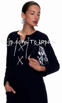 CHANEL 21PS Navy Chain Link Accent Cotton Dress 34 シャネル ネイビー チェーン装飾 コットン ワンピース 即発