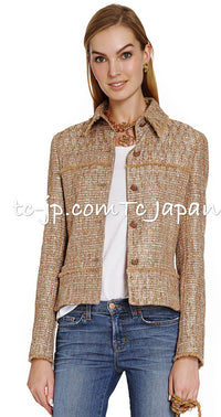 CHANEL 05S Gold Metallic Woven Tweed Dress 38 40 シャネル ゴールド メタリック ツイード ワンピース 即発