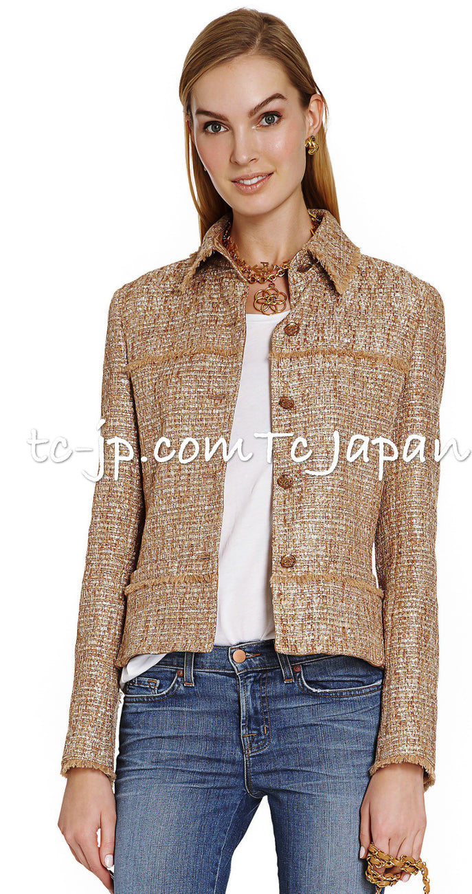 CHANEL 05S Gold Metallic Woven Tweed Dress 38 40 シャネル ゴールド メタリック ツイード ワンピース 即発