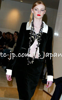 CHANEL 03A Black Ivory Collar Velvet Jacket 38 シャネル ブラック・アイボリー襟・ ベルベット・ジャケット 即発