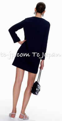 CHANEL 21PS Navy Chain Link Accent Cotton Dress 34 シャネル ネイビー チェーン装飾 コットン ワンピース 即発