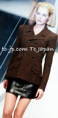 CHANEL 97A Vintage Dark Brown Wool Double Jacket Skirt Suit 36 38 シャネル ヴィンテージ ダークブラウン ウール ダブル ジャケット スカート スーツ 即発