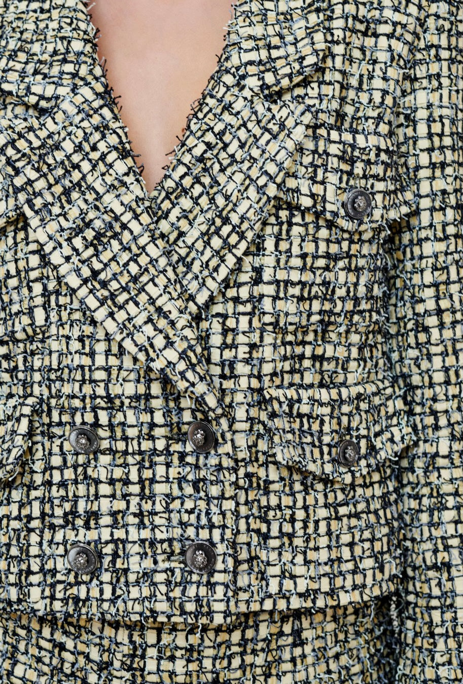 CHANEL 22PS Yellow Black Lion Button Double Jacket 38 40 シャネル イエロー ブラック ライオン ボタン ダブル ジャケット 即発