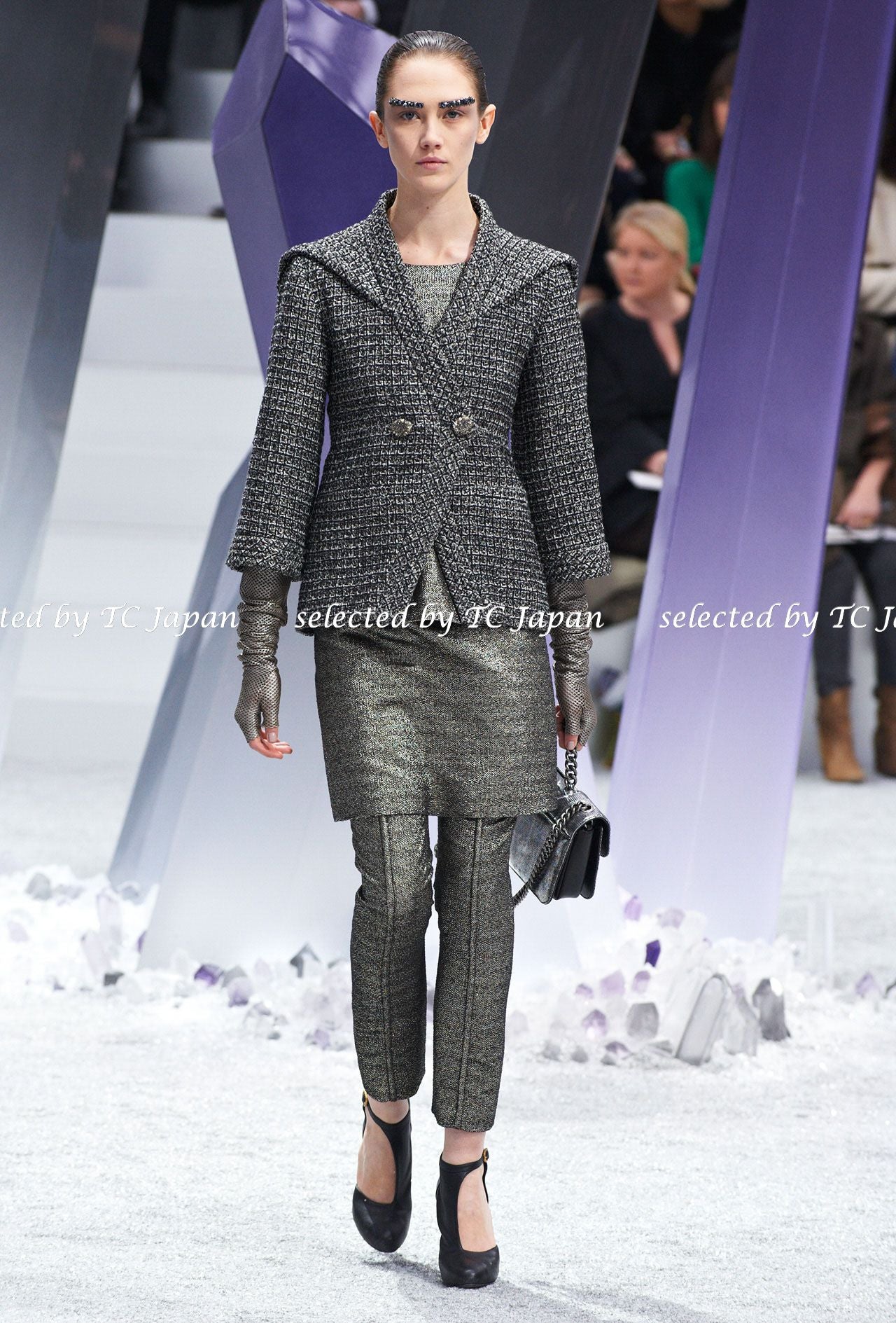 CHANEL 12A Black Gray Metallic Zipper Tweed Jacket 36 38 シャネル ブラック グレー メタリック ジッパー ツイード ジャケット 即発