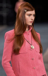 CHANEL 22A Pink Wool 100% Tweed Stand Mandarine Collar Jacket 34 36 シャネル ピンク ウール 100% ツイード マンダリン スタンド カラー ジャケット 即発