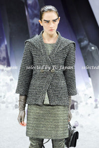 CHANEL 12A Black Gray Metallic Zipper Tweed Jacket 36 38 シャネル ブラック グレー メタリック ジッパー ツイード ジャケット 即発