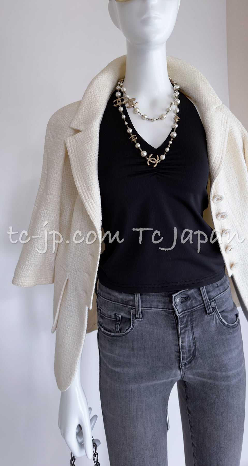 CHANEL 07S White Ivory CC Button Cotton Jacket 40 シャネル ホワイト アイボリー CC ボタン  コットン ジャケット 即発