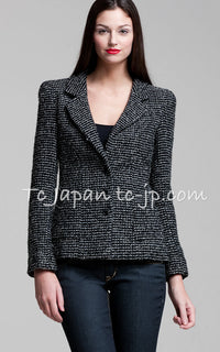 CHANEL 03C Black White Tweed Double Jacket Skirt Suit W/ 3 Camellia Brooches 36 38 シャネル ブラック ホワイト カメリア ブローチ3つ付 ツイード ダブル ジャケット 水滴 CCボタン スカート スーツ 即発