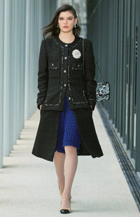 CHANEL 22PF Pink Silver Trim Wool Silk Dress Coat 36 38 シャネル ピンク ウール シルク シルバー トリム ワンピース コート 即発