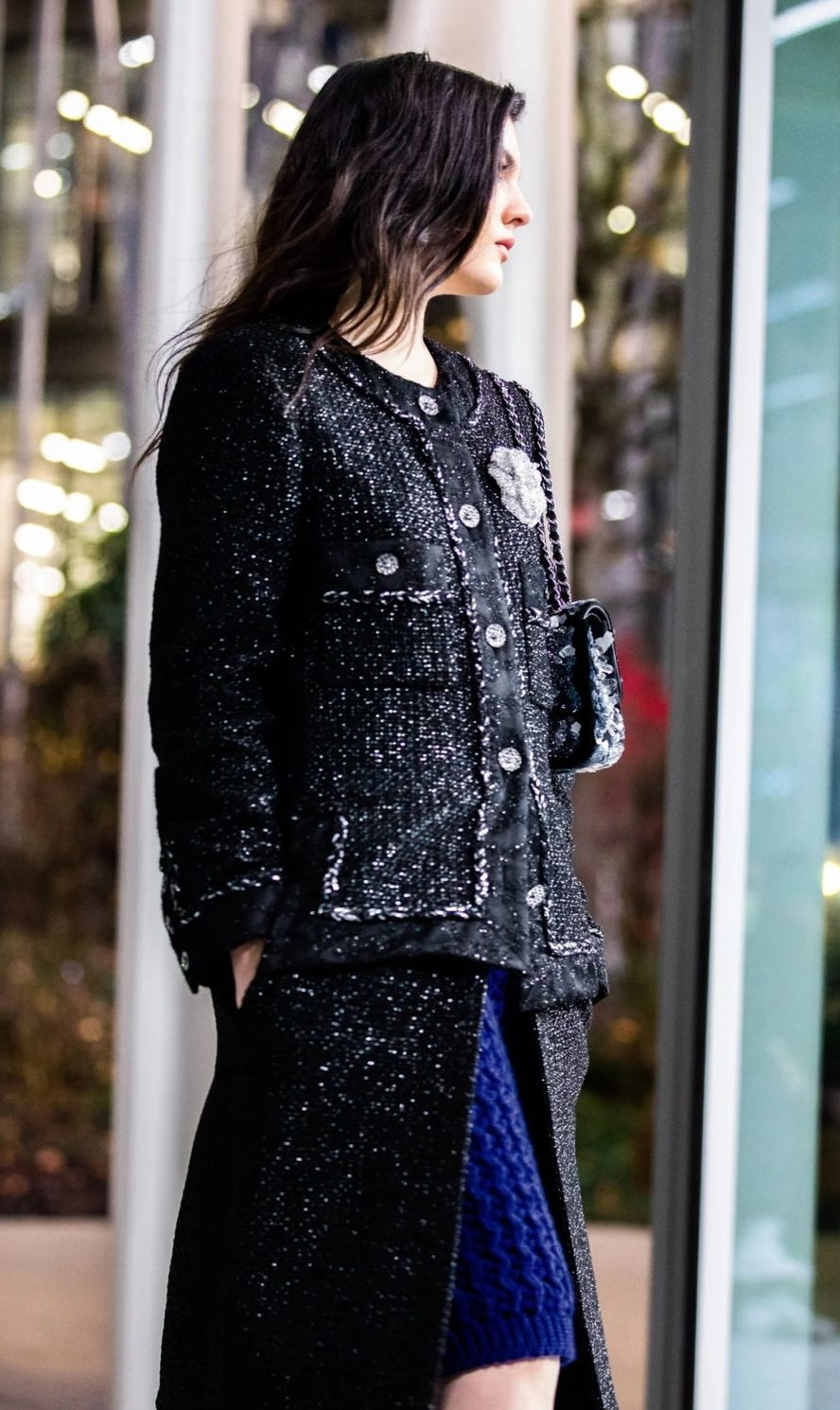 CHANEL 22PF Pink Silver Trim Wool Silk Dress Coat 36 38 シャネル ピンク ウール シルク シルバー トリム ワンピース コート 即発
