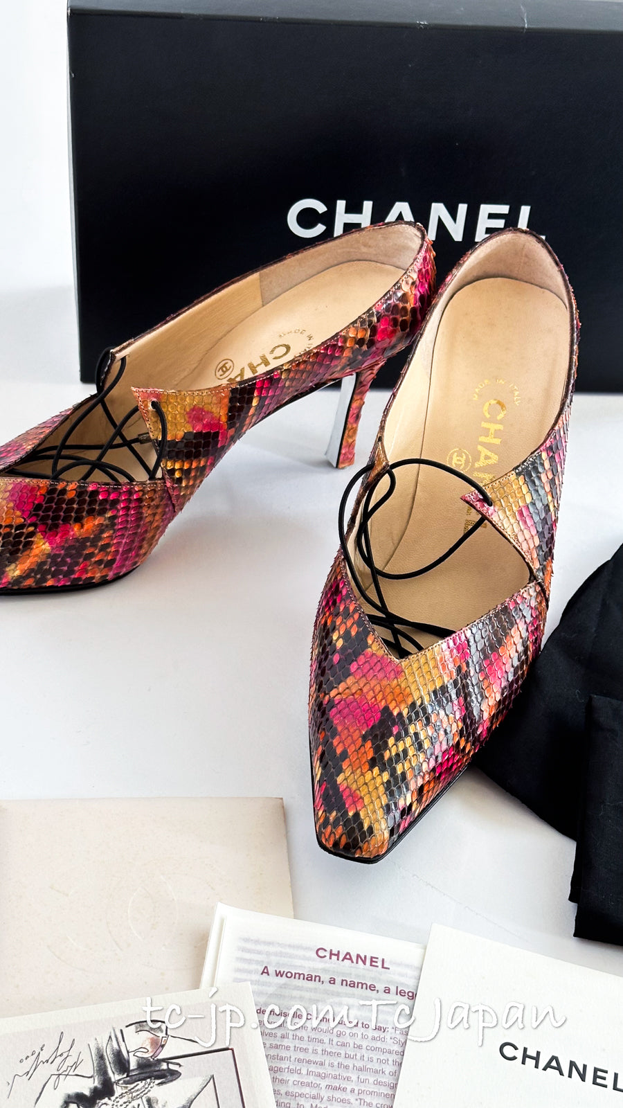 CHANEL 00T Python Leather Pants Pumps Heels Shoes 40 シャネル 高級パイソン レザー パンツ パンプス ヒール シューズ 即発