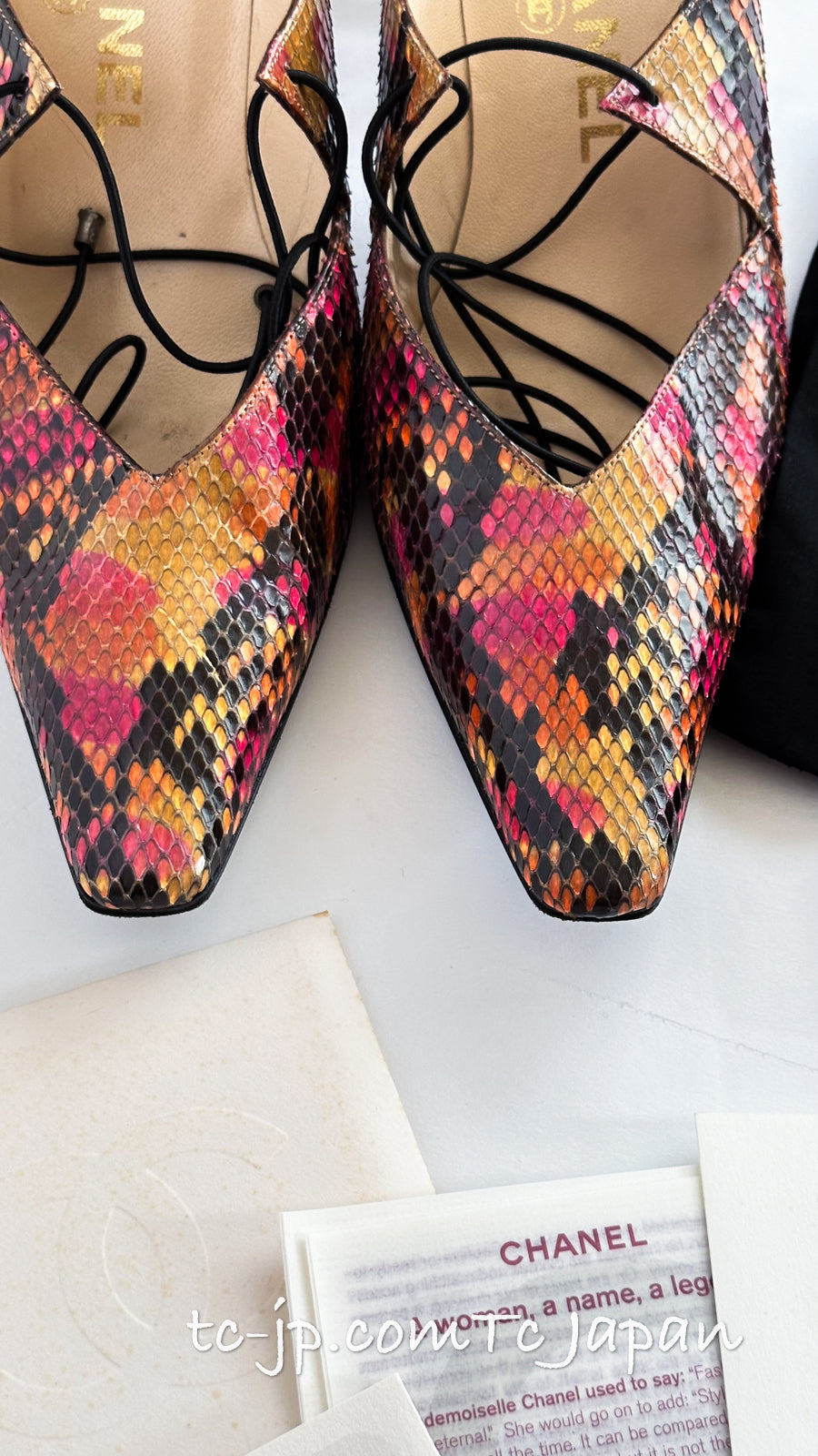 CHANEL 00T Python Leather Pants Pumps Heels Shoes 40 シャネル 高級パイソン レザー パンツ パンプス ヒール シューズ 即発