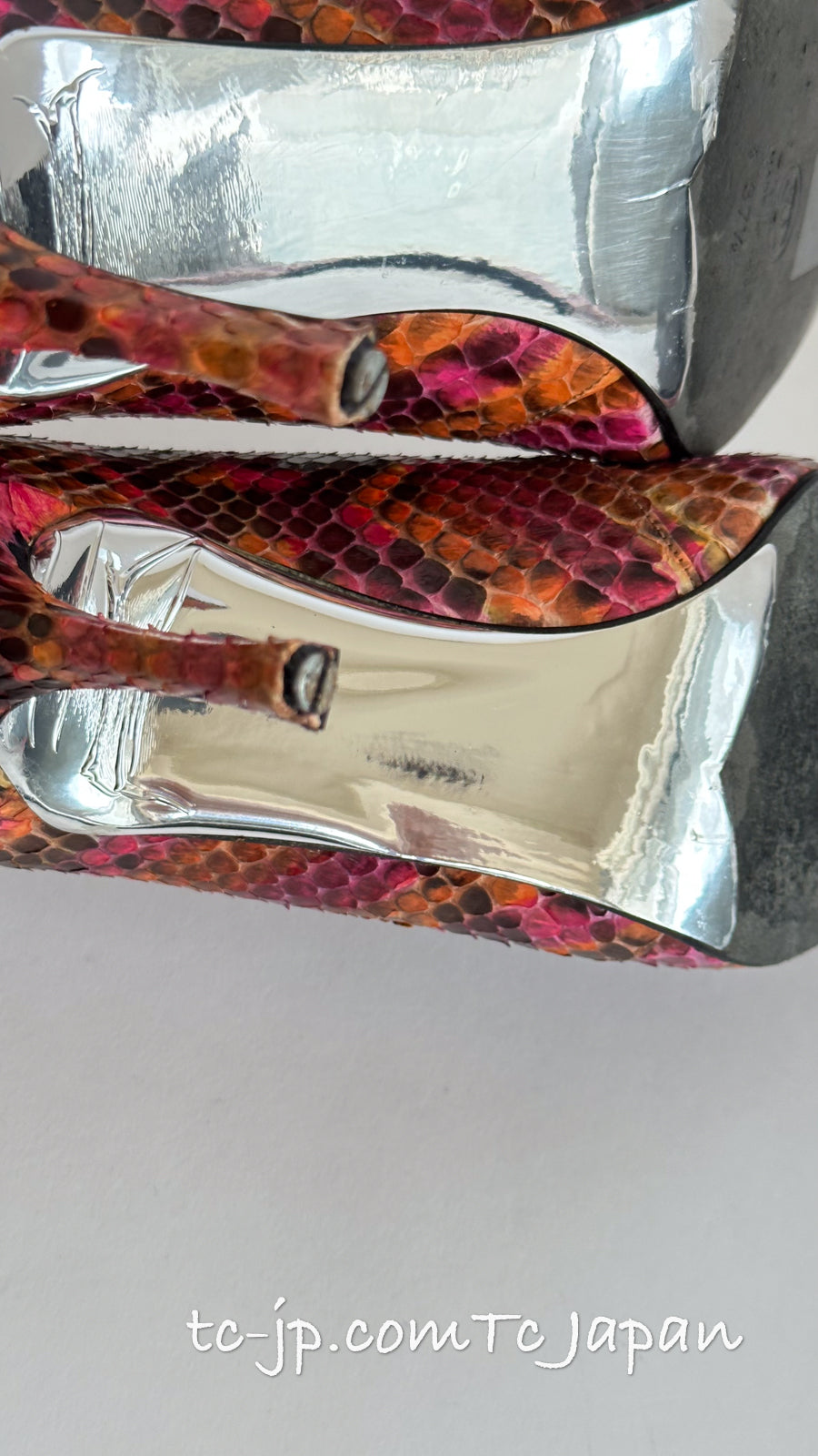 CHANEL 00T Python Leather Pants Pumps Heels Shoes 40 シャネル 高級パイソン レザー パンツ パンプス ヒール シューズ 即発