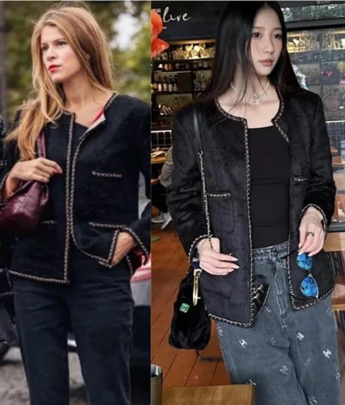 CHANEL 19B Black Llama Wool Chain Trim Jacket 38 40 シャネル ブラック ラマ ウール チェーン トリミング ジャケット 即発