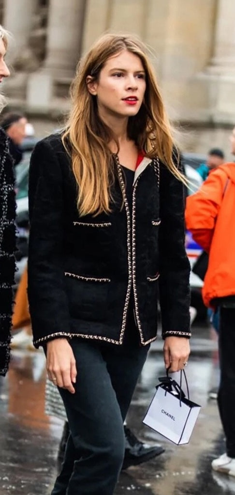 CHANEL 19B Black Llama Wool Chain Trim Jacket 38 40 シャネル ブラック ラマ ウール チェーン トリミング ジャケット 即発