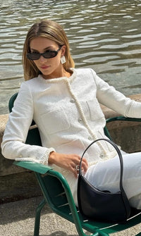 CHANEL 21PF White Ivory CC Logo Metiers D’art Jacket 34 36 シャネル ジャケット ホワイト アイボリー CC ロゴ メティエダール 即発