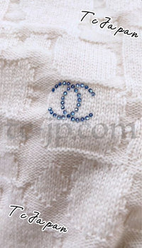 CHANEL 12C Ivory Cashmere 100% Swarovski Sweater Cardigan 34 36 38 シャネル アイボリー スワロフスキー カシミア セーター カーディガン 即発