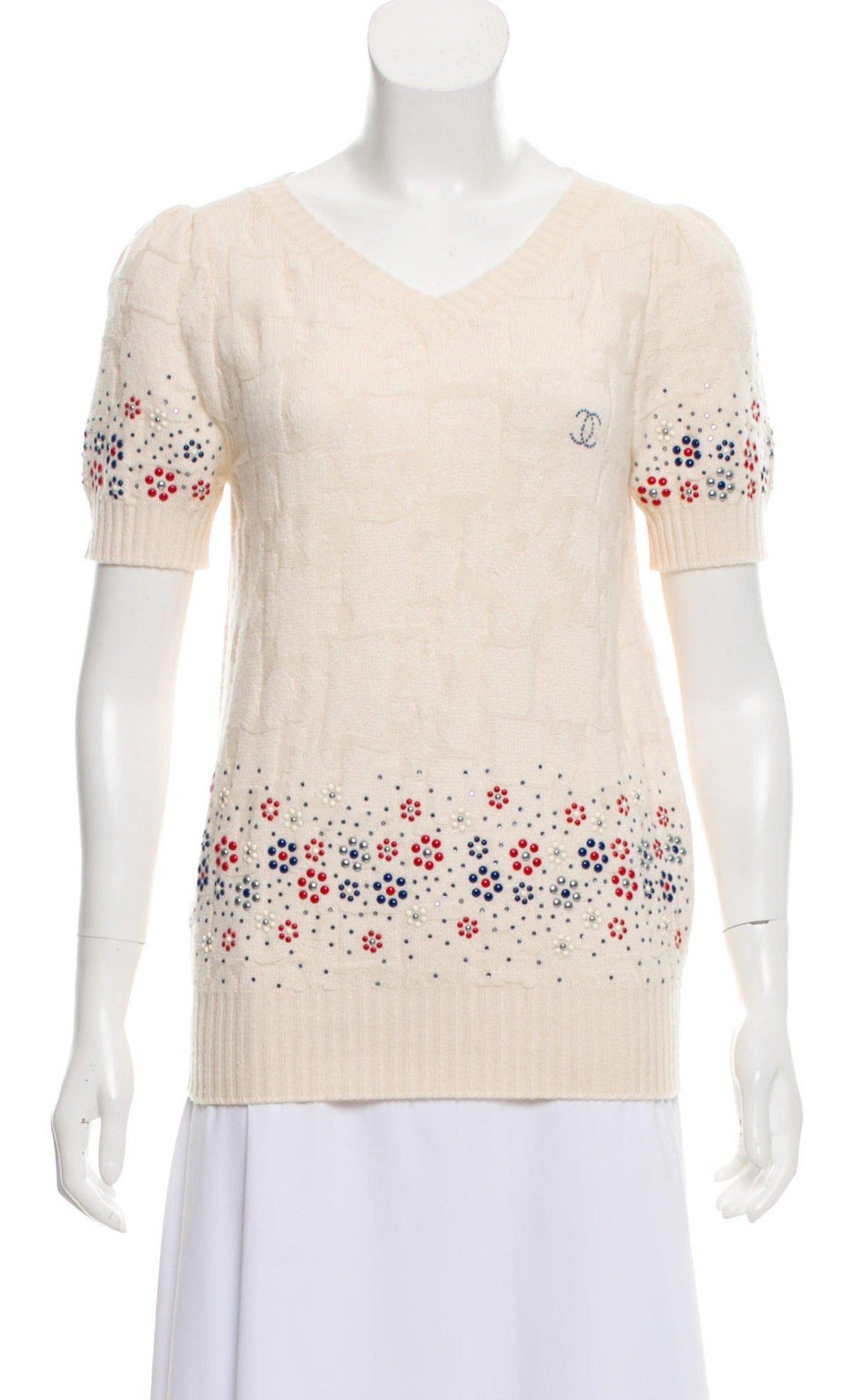 CHANEL 12C Ivory Cashmere 100% Swarovski Sweater Cardigan 34 36 38 シャネル アイボリー スワロフスキー カシミア セーター カーディガン 即発