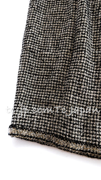 CHANEL 10C Black Ivory Gold Stand Collar Tweed Jacket Skirt Suit 34 40 シャネル ブラック アイボリー ゴールド スタンドカラー ツイード ジャケット スカート スーツ 即発