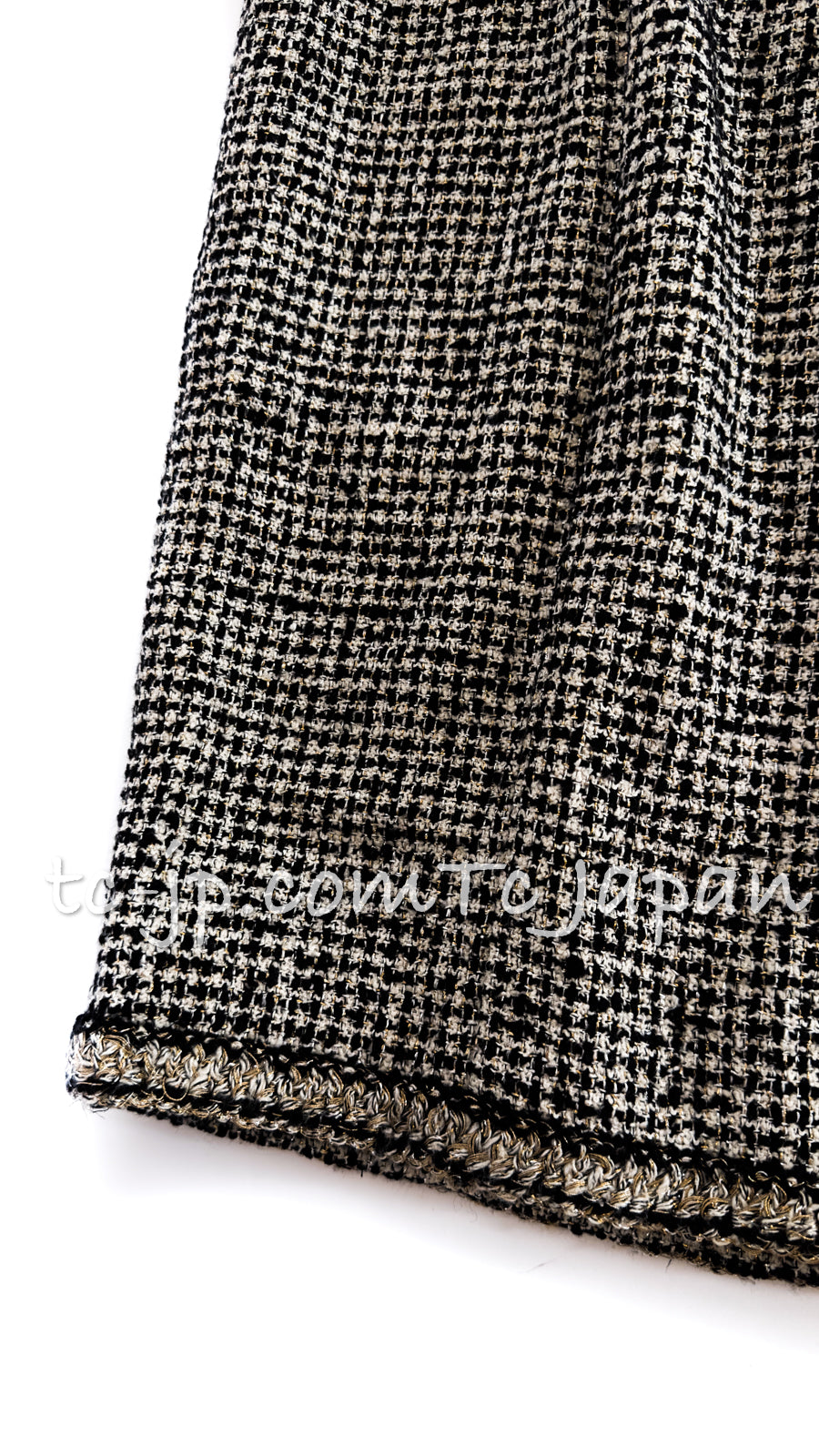 CHANEL 10C Black Ivory Gold Stand Collar Tweed Jacket Skirt Suit 34 40 シャネル ブラック アイボリー ゴールド スタンドカラー ツイード ジャケット スカート スーツ 即発