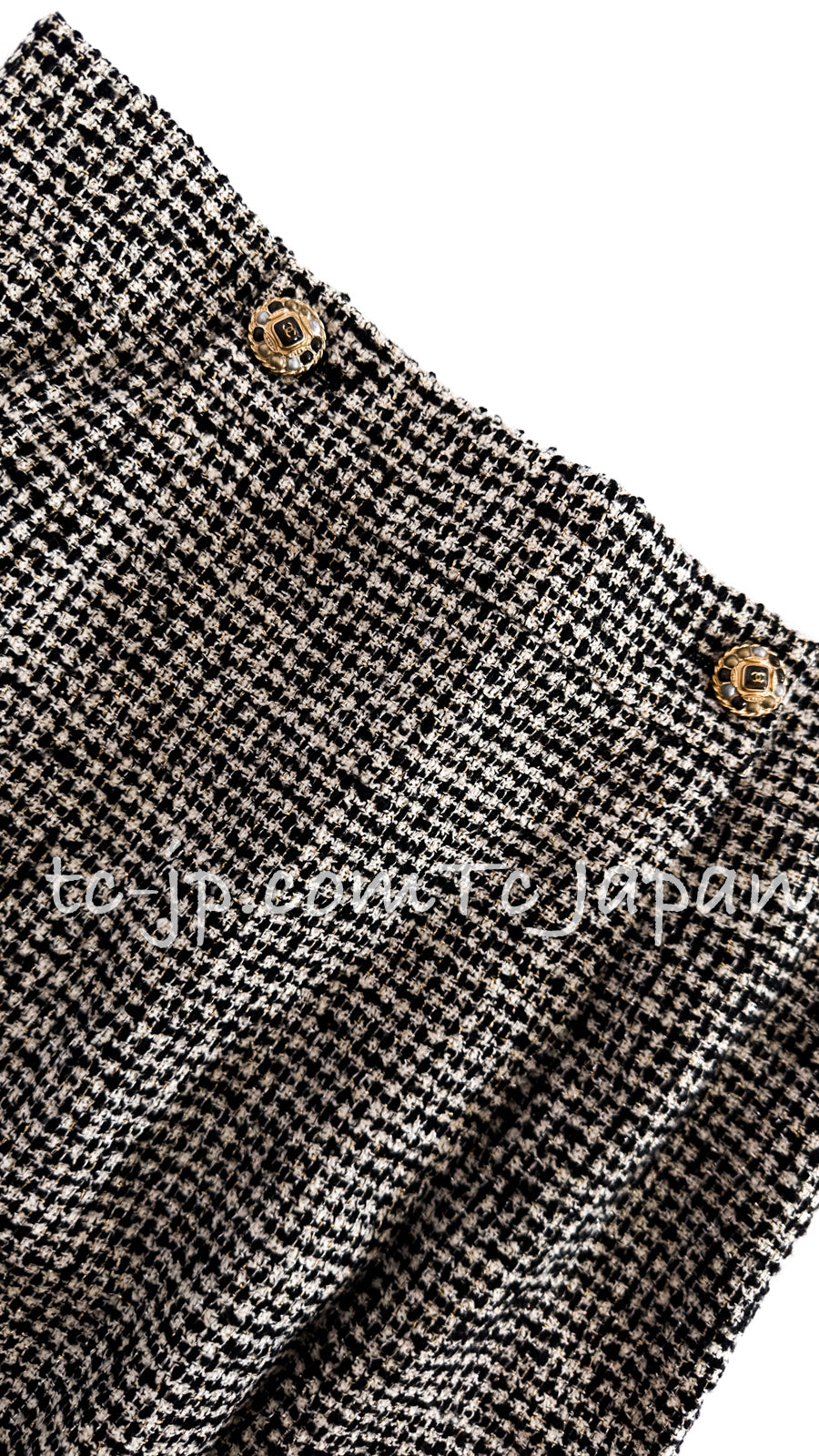 CHANEL 10C Black Ivory Gold Stand Collar Tweed Jacket Skirt Suit 34 40 シャネル ブラック アイボリー ゴールド スタンドカラー ツイード ジャケット スカート スーツ 即発