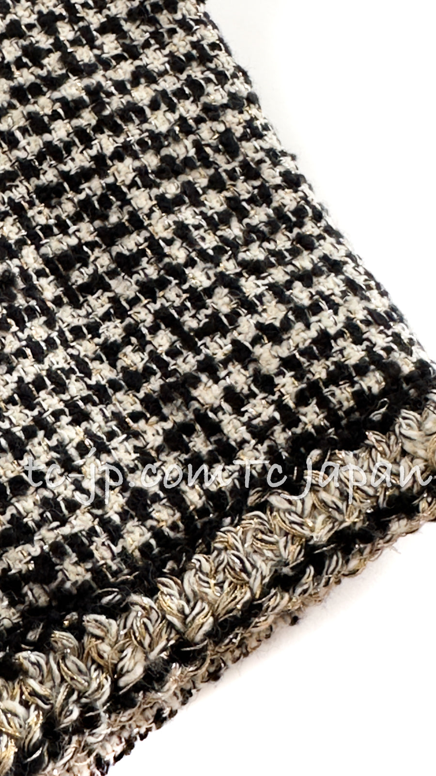 CHANEL 10C Black Ivory Gold Stand Collar Tweed Jacket Skirt Suit 34 40 シャネル ブラック アイボリー ゴールド スタンドカラー ツイード ジャケット スカート スーツ 即発
