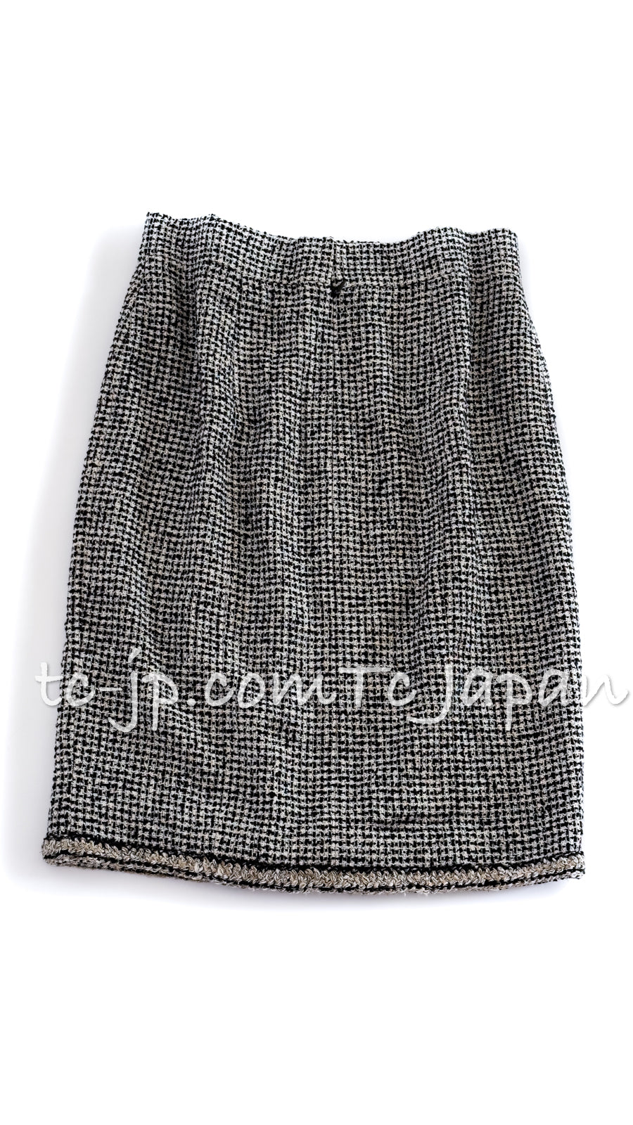 CHANEL 10C Black Ivory Gold Stand Collar Tweed Jacket Skirt Suit 34 40 シャネル ブラック アイボリー ゴールド スタンドカラー ツイード ジャケット スカート スーツ 即発