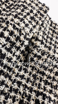 CHANEL 10C Black Ivory Gold Stand Collar Tweed Jacket Skirt Suit 34 40 シャネル ブラック アイボリー ゴールド スタンドカラー ツイード ジャケット スカート スーツ 即発