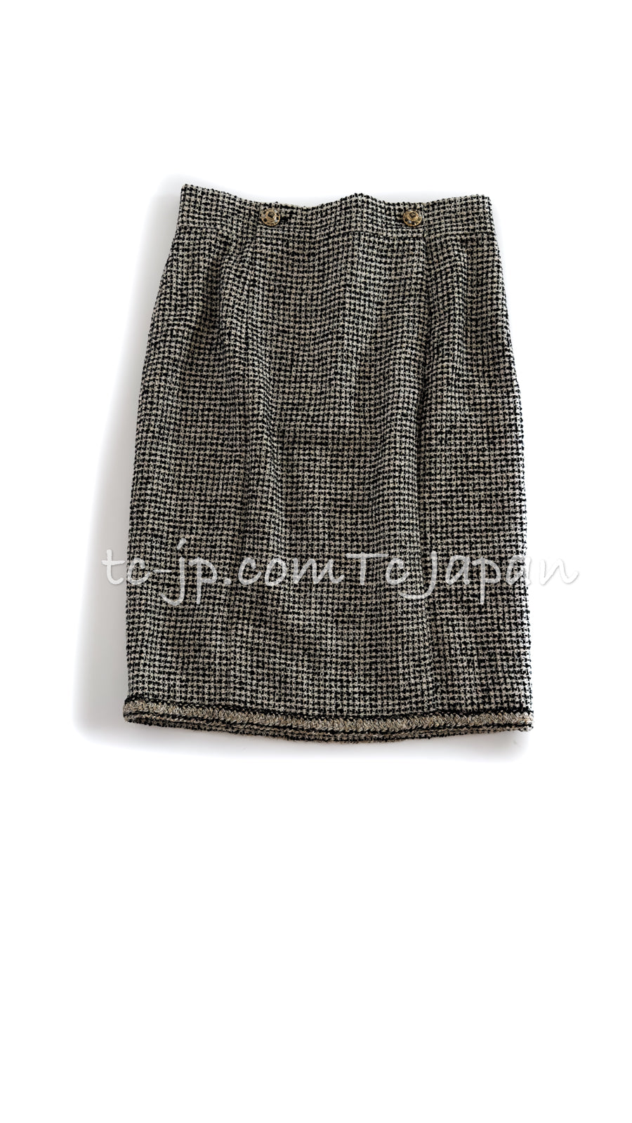 CHANEL 10C Black Ivory Gold Stand Collar Tweed Jacket Skirt Suit 34 40 シャネル ブラック アイボリー ゴールド スタンドカラー ツイード ジャケット スカート スーツ 即発