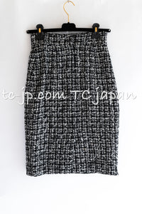 CHANEL 09S Black White Wool Cotton Tweed Skirt 34 シャネル ブラック ホワイト ウール コットン ツイード スカート 即発