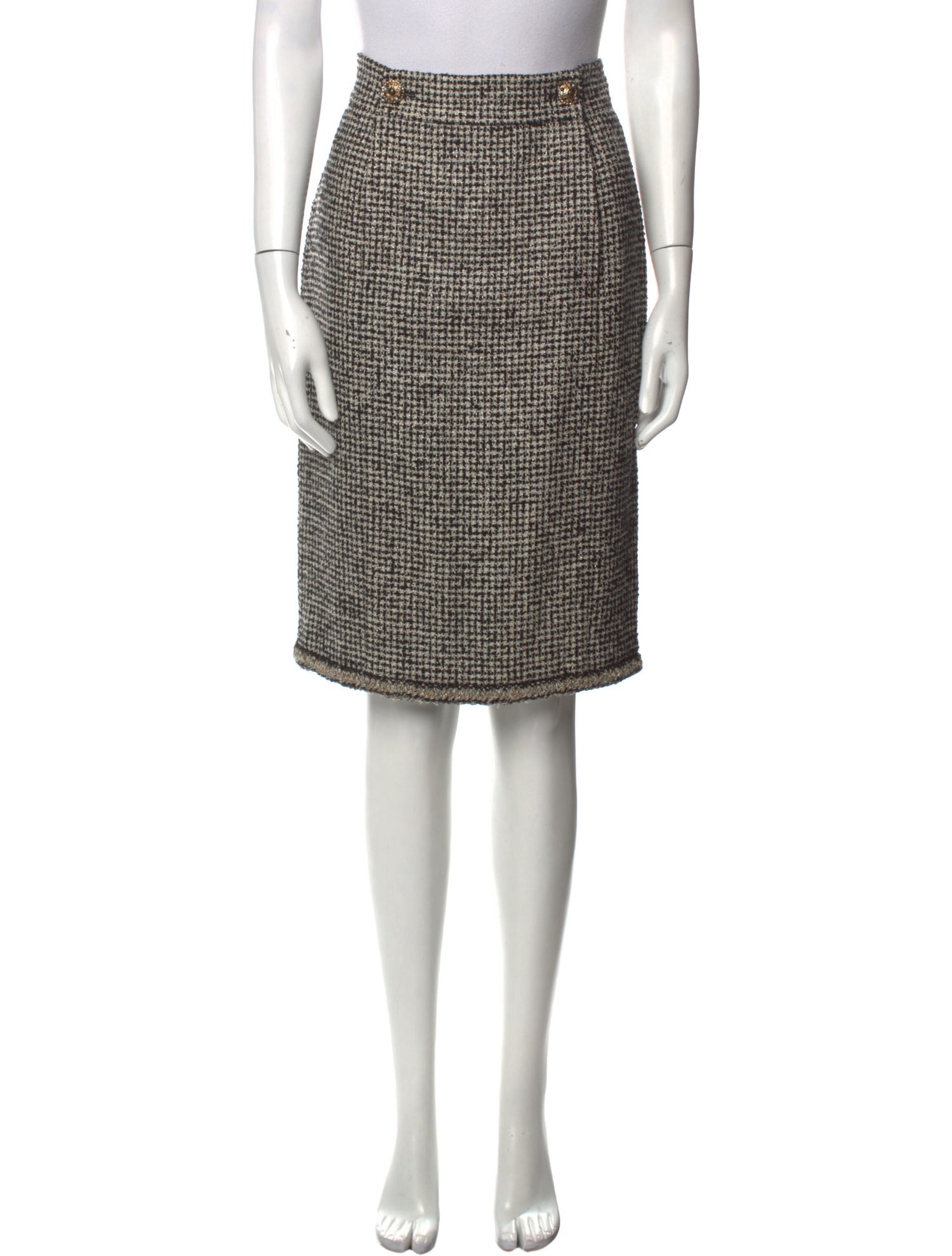CHANEL 10C Black Ivory Gold Stand Collar Tweed Jacket Skirt Suit 34 40 シャネル ブラック アイボリー ゴールド スタンドカラー ツイード ジャケット スカート スーツ 即発