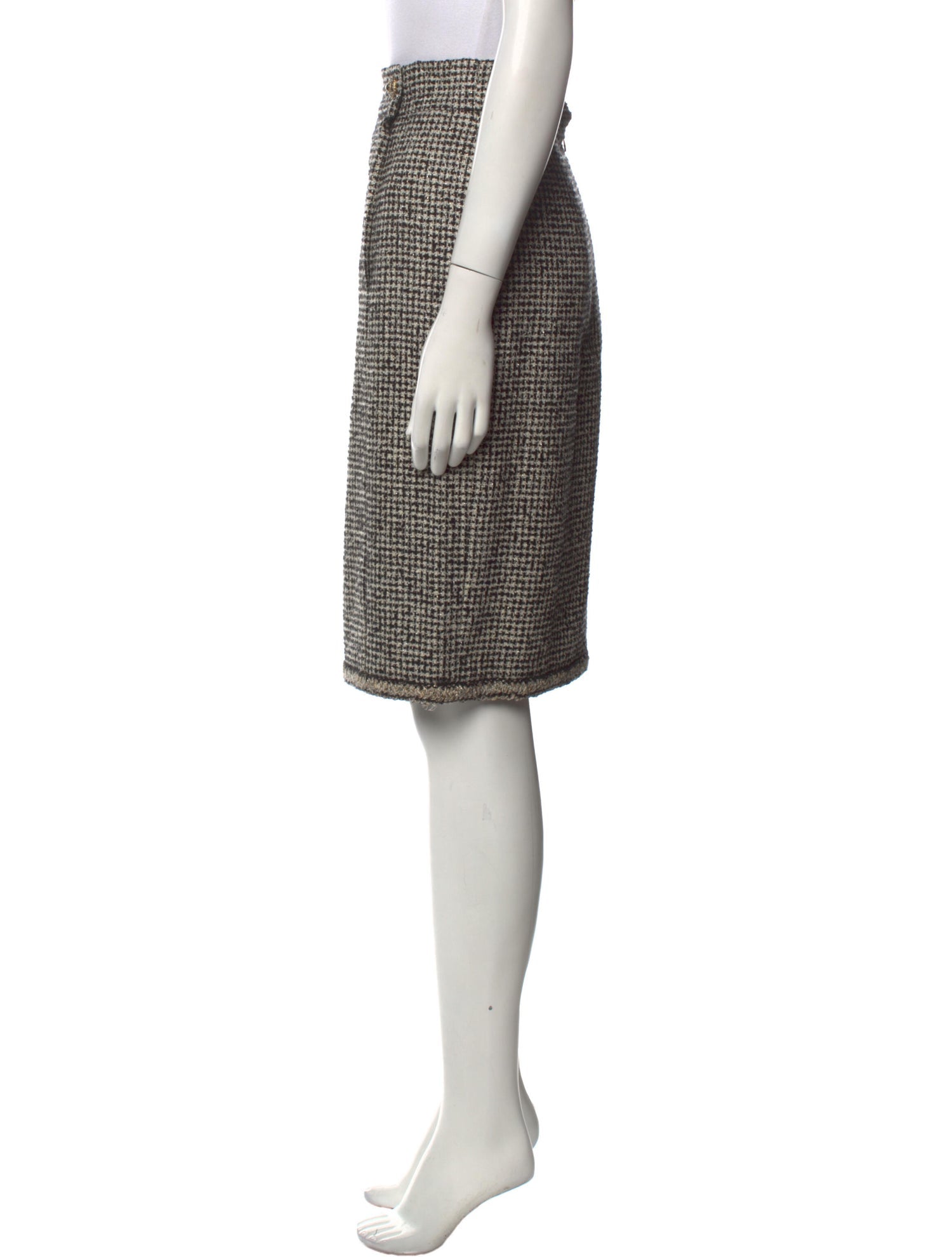 CHANEL 10C Black Ivory Gold Stand Collar Tweed Jacket Skirt Suit 34 40 シャネル ブラック アイボリー ゴールド スタンドカラー ツイード ジャケット スカート スーツ 即発