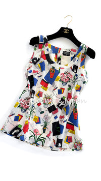 CHANEL 87S Silk Sleeveless Atelier CC Logo Tops 38 40 シャネル ヴィンテージ・シルク・ノースリーブ・アトリエ柄・トップス 即発