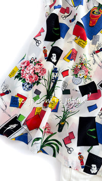CHANEL 87S Silk Sleeveless Atelier CC Logo Tops 38 40 シャネル ヴィンテージ・シルク・ノースリーブ・アトリエ柄・トップス 即発