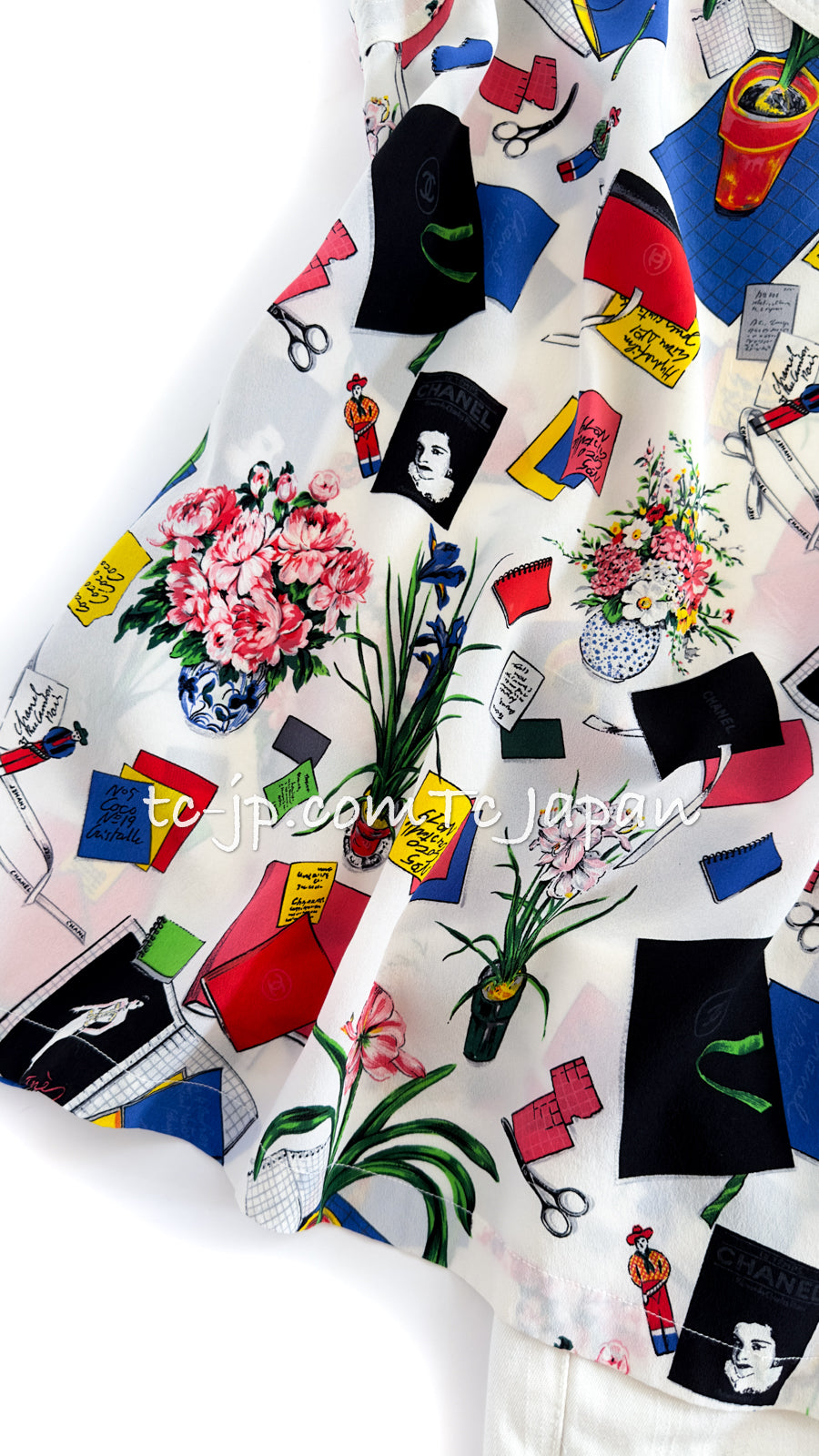CHANEL 87S Silk Sleeveless Atelier CC Logo Tops 38 40 シャネル ヴィンテージ・シルク・ノースリーブ・アトリエ柄・トップス 即発