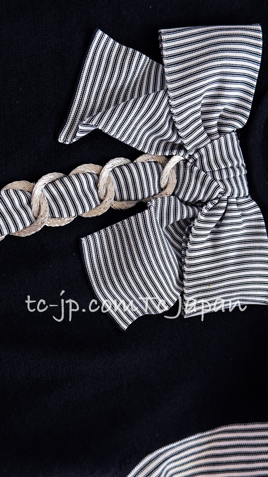 CHANEL 07S Black White Cashmere Silk Celebrity Bow Knit Tops 34 36 シャネル ブラック カシミア シルク セレブのリボン ニット トップス 即発