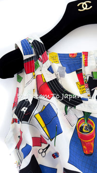 CHANEL 87S Silk Sleeveless Atelier CC Logo Tops 38 40 シャネル ヴィンテージ・シルク・ノースリーブ・アトリエ柄・トップス 即発