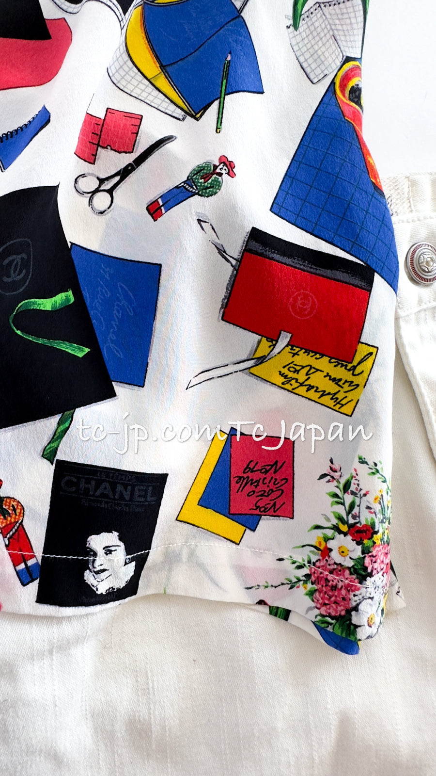 CHANEL 87S Silk Sleeveless Atelier CC Logo Tops 38 40 シャネル ヴィンテージ・シルク・ノースリーブ・アトリエ柄・トップス 即発