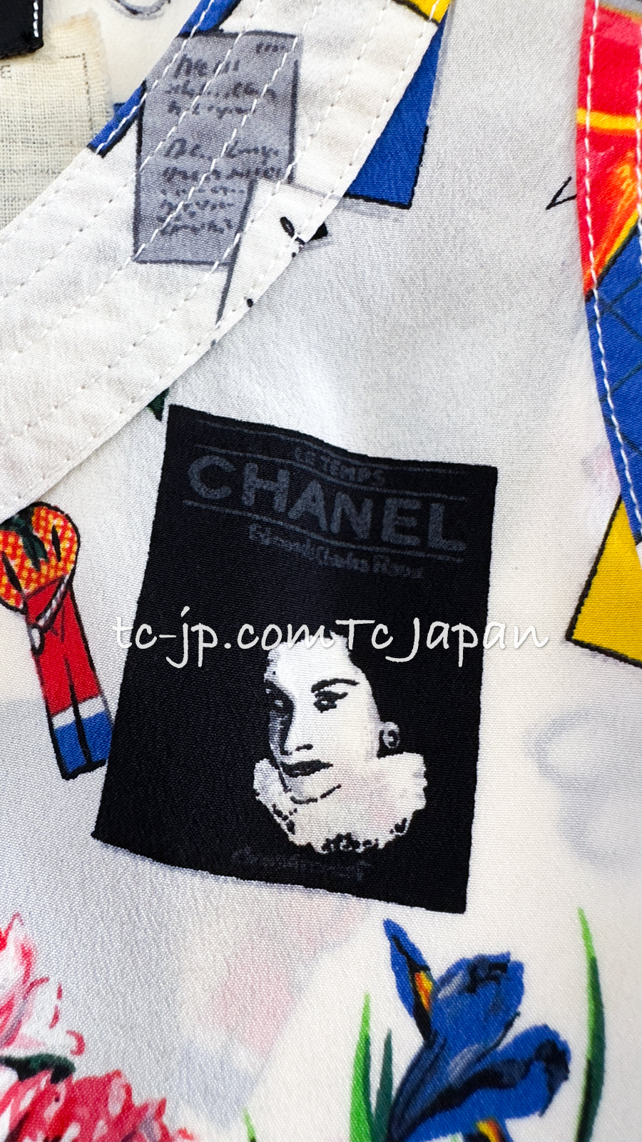 CHANEL 87S Brown Olive Silk Sleeveless Ribbon Tops 38 シャネル オリーブ・ブラウン・リボン柄・シルク・ノースリーブ・・トップス 即発