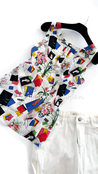 CHANEL 87S Silk Sleeveless Atelier CC Logo Tops 38 40 シャネル ヴィンテージ・シルク・ノースリーブ・アトリエ柄・トップス 即発