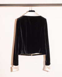 CHANEL 03A Black Ivory Collar Velvet Cotton Jacket 38 シャネル ブラック アイボリー 襟  ベルベット コットン ジャケット 即発