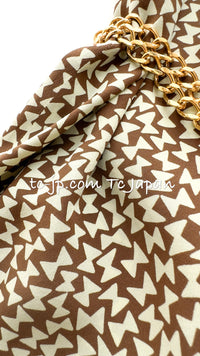 CHANEL 87S Brown Olive Silk Sleeveless Ribbon Tops 38 シャネル オリーブ・ブラウン・リボン柄・シルク・ノースリーブ・・トップス 即発