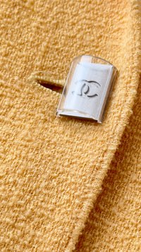 CHANEL 99C Soft Yellow CC Buttons Wool Tweed Jacket 38 40 シャネル ソフトイエロー・CCボタン・ウール・ジャケット 即発