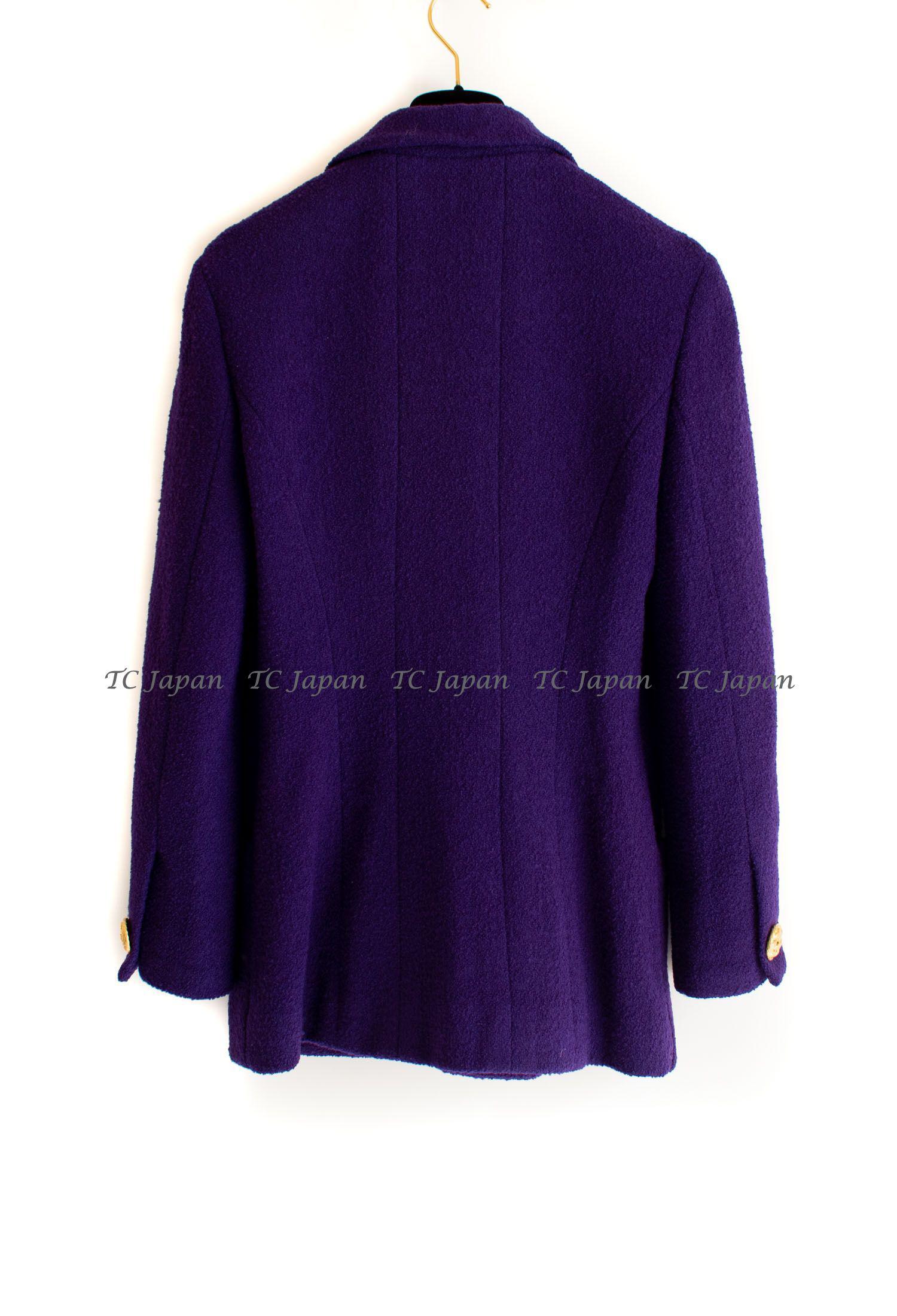 CHANEL 92A Vintage Iconic Collector's Piece Purple Wool Tweed Coat Jacket 38 シャネル ヴィンテージ パープル コレクター限定品 レア ウール ツイード コート ジャケット 即発