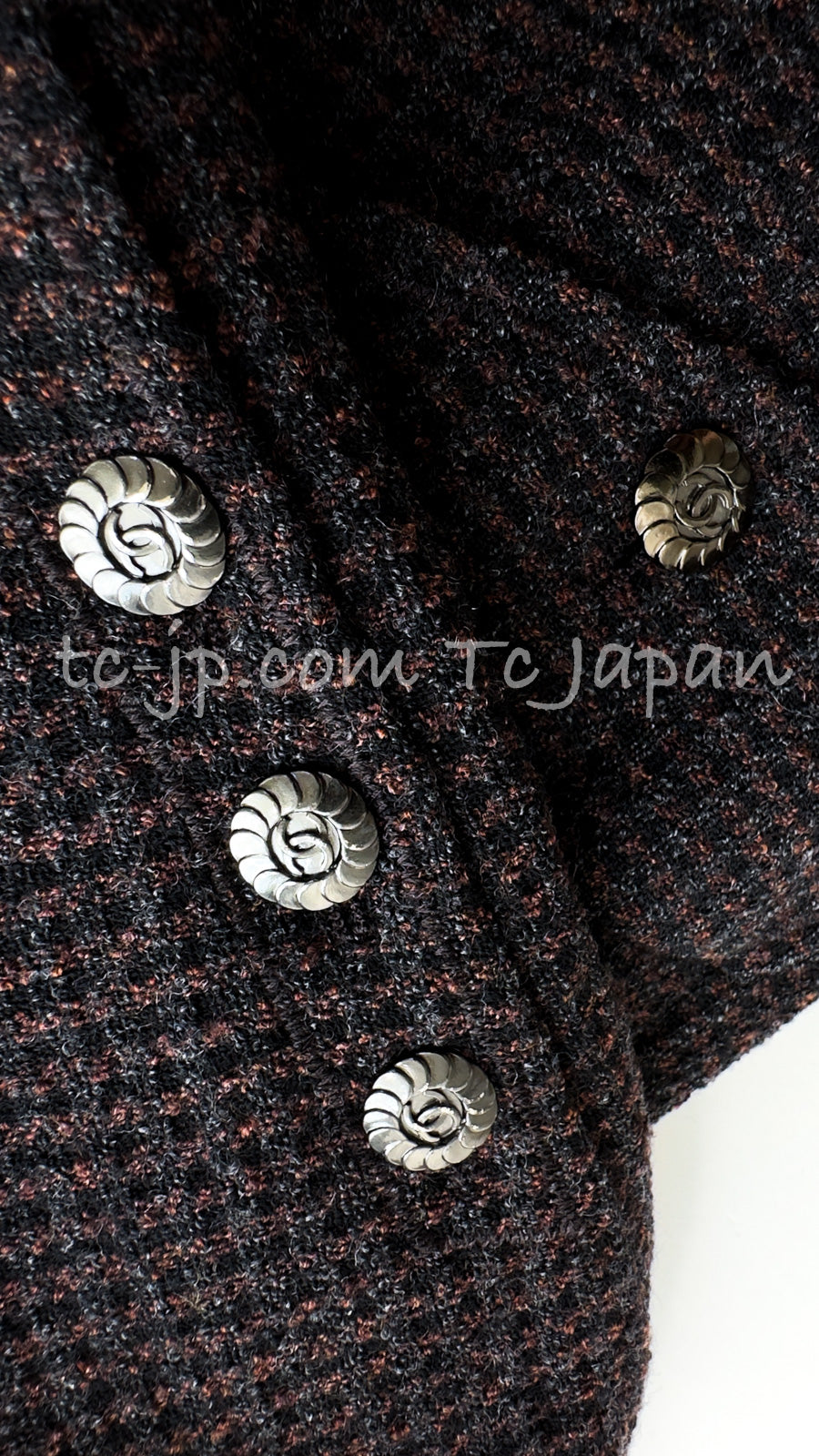 CHANEL 97A Vintage Dark Brown Wool Double Jacket Skirt Suit 36 38 シャネル ヴィンテージ ダークブラウン ウール ダブル ジャケット スカート スーツ 即発